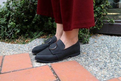 【Winter Elf】Sheepskin wide toed shoes - Black