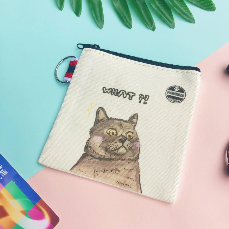 Frightened cat coin purse - กระเป๋าใส่เหรียญ - ผ้าฝ้าย/ผ้าลินิน ขาว