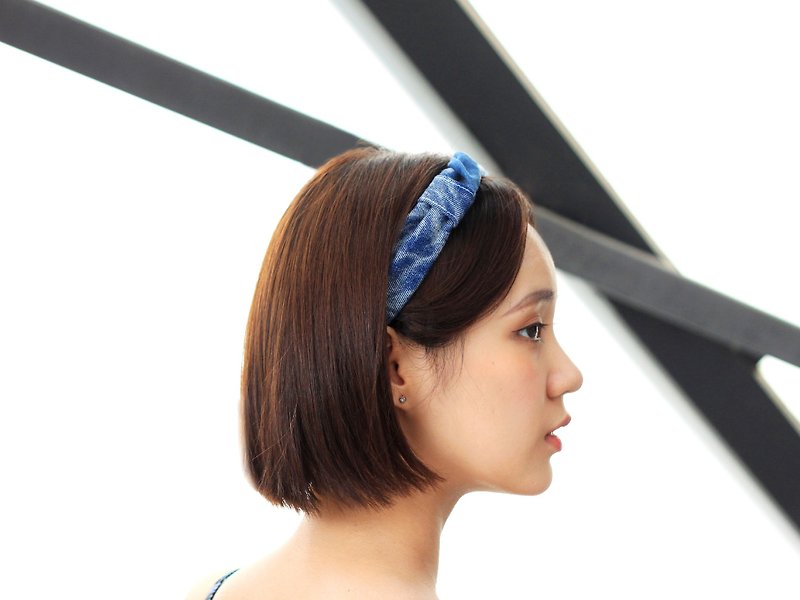 【The MAMA's Closet】Two Colors Denim Cotton (Vintage Look) / Classic Headband - Hair Accessories - Cotton & Hemp Blue