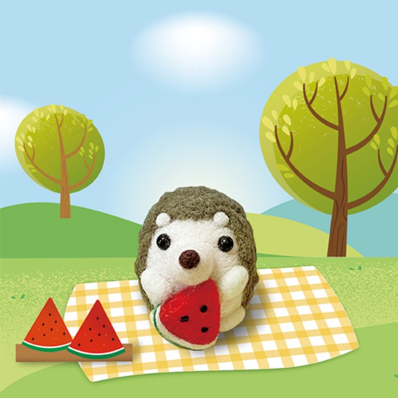 Wool felt Q cute little animals - little hedgehog loves to eat melons - Knitting, Embroidery, Felted Wool & Sewing - Wool 