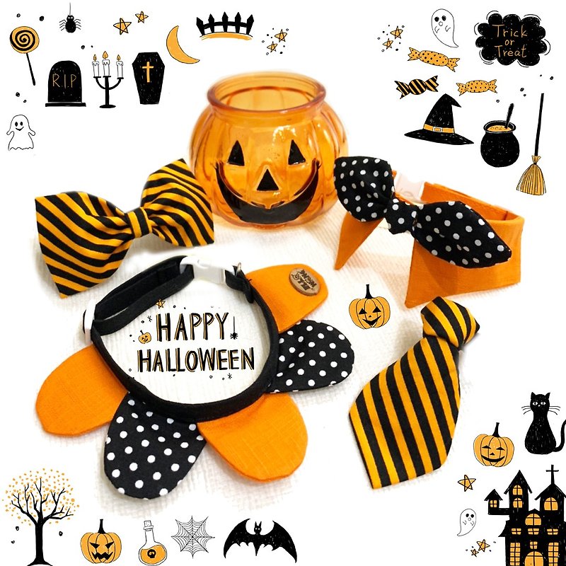 Halloween Halloween pet bow tie scarf petal cat and dog collar - Collars & Leashes - Cotton & Hemp Orange
