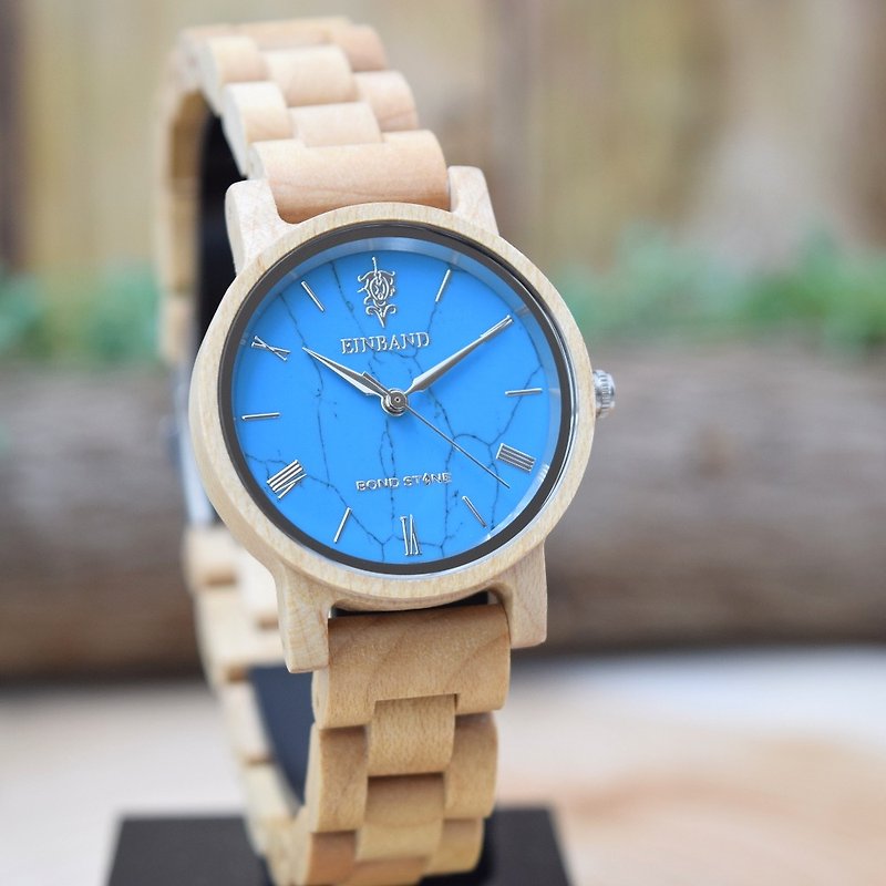 EINBAND & BOND STONE Reise Turquoise × Maplewood 32mm WOOD STONE Watch - Men's & Unisex Watches - Wood Brown