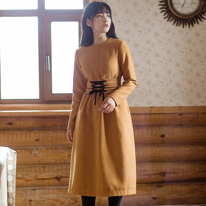 [full court specials] Anne Chen Chun new skirt pure color girdle collarless dress dress 7CD850 - Skirts - Polyester Brown
