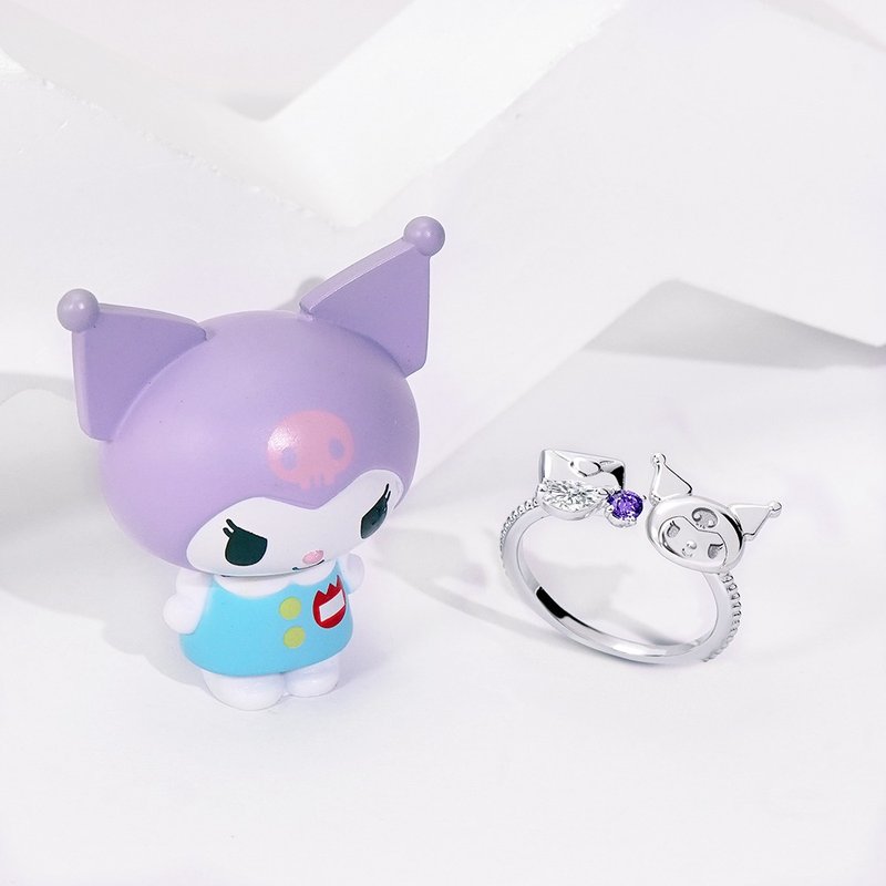 Sanrio學院Mix系列-Kuromi酷洛米晶鑽純銀戒指 - 戒指 - 其他金屬 銀色
