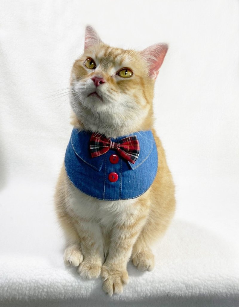 Cowboy bow scarf pet dress scarf clothes can be embroidered - หมอน - ผ้าฝ้าย/ผ้าลินิน สีน้ำเงิน
