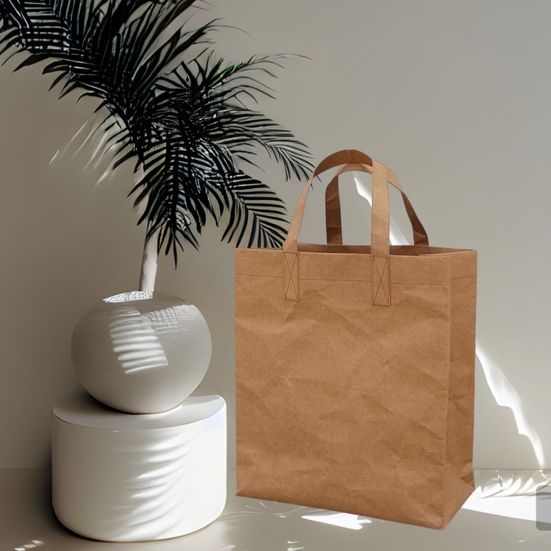 大包包 Washable KRAFT Fabric Paper Shopping Bag 肩背包 /防水 /抗撕破 /牛皮紙 /日常包款 - Handbags & Totes - Paper Brown