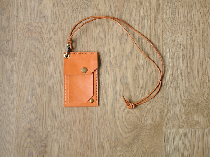You must also have a sense of mystery when you put your documents/identify the card holder neck lanyard combination hand-stitched leather card holder - ID & Badge Holders - Genuine Leather Orange