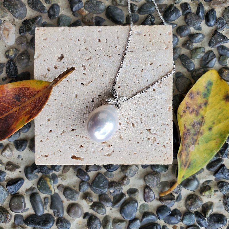 Lucky 4-Leaves Rare Massive Fireball Freshwater White Pearl 925 Silver Necklace - สร้อยคอ - ไข่มุก ขาว