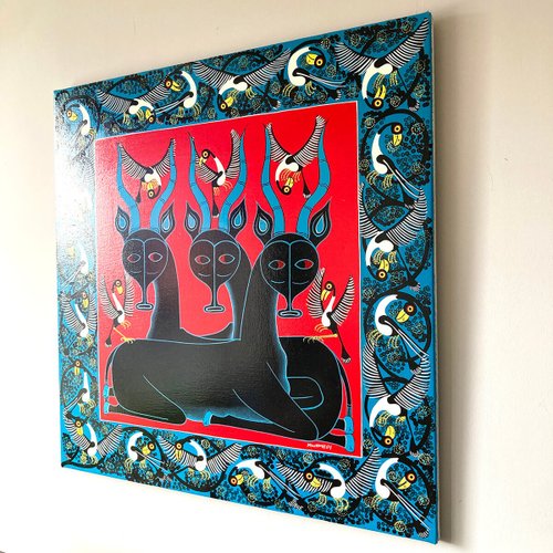 U760 長い角を持つ三賢者】アフリカの画家による手描きオリジナル作品