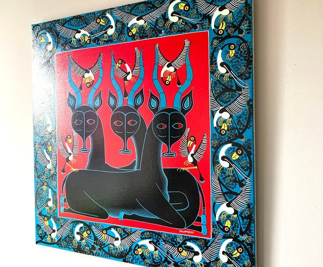 U760 長い角を持つ三賢者】アフリカの画家による手描きオリジナル作品