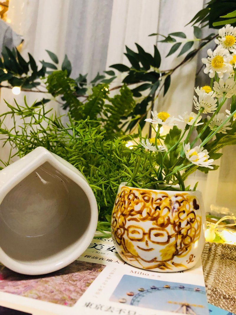 客製禮物似顏繪插畫-陶作植物盆栽-水滴杯陶器 - 盆栽/植栽 - 其他材質 