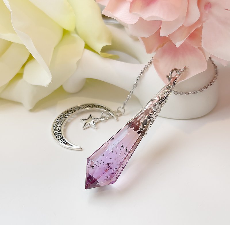 Rare and rare blue velvet flower amethyst, cone, pendulum, necklace, pendant - สร้อยคอ - คริสตัล สีม่วง