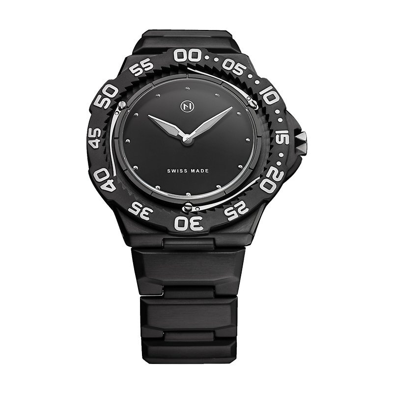 NOVE トライデント スイス製 極薄ダイバーズウォッチ E014-02 - 腕時計 ユニセックス - ステンレススチール ブラック