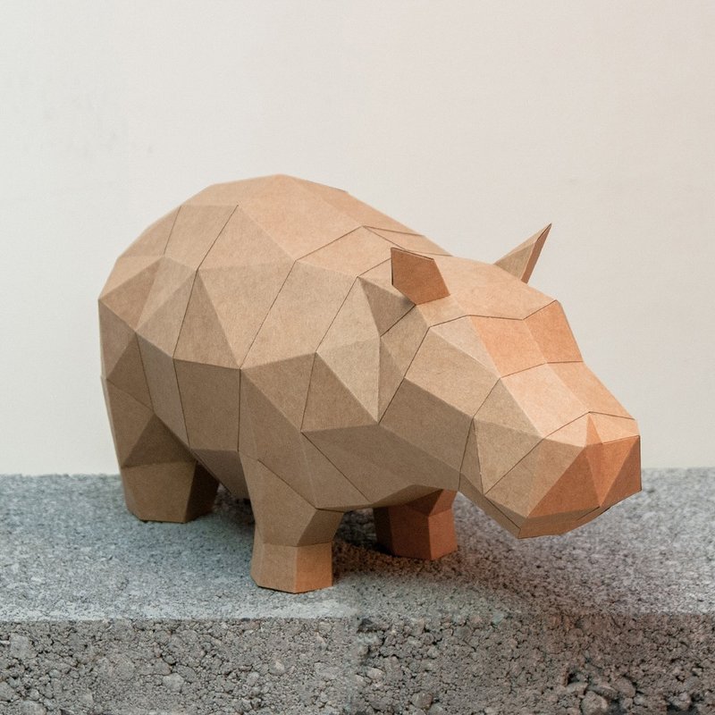 DIY hand-made 3D paper model decoration animal series-round hippo (4 colors optional) - Stuffed Dolls & Figurines - Paper Khaki