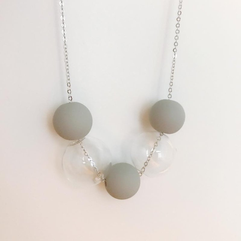 grey Glass ball Beans Necklace Chrismas Gift Wedding BFF - Chokers - Paper Gray