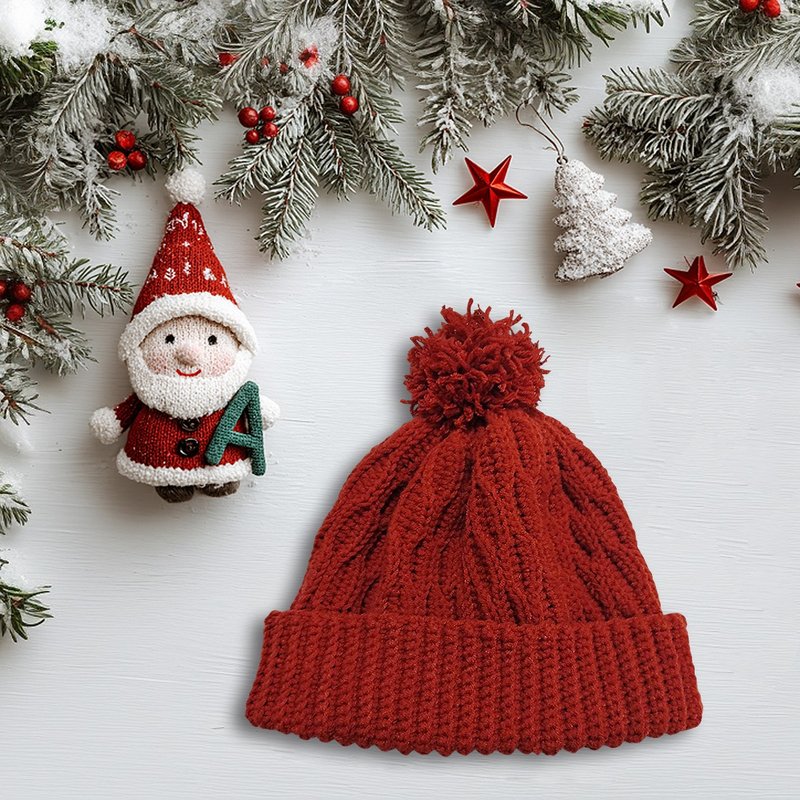 小紅帽 手作編織帽 創意毛帽 交換禮物 聖誕禮物 創意帽 冬季穿搭 - 帽 - 棉．麻 紅色