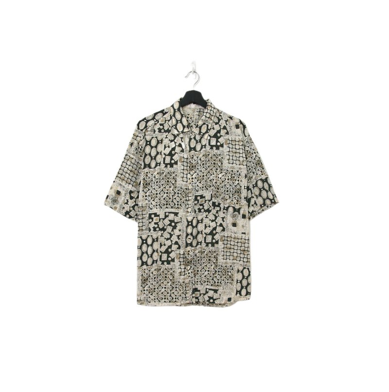 Back to Green- 袖花襯衫 絲滑質感 深綠圖騰 sf-01vintage shirt - 男襯衫/休閒襯衫 - 聚酯纖維 