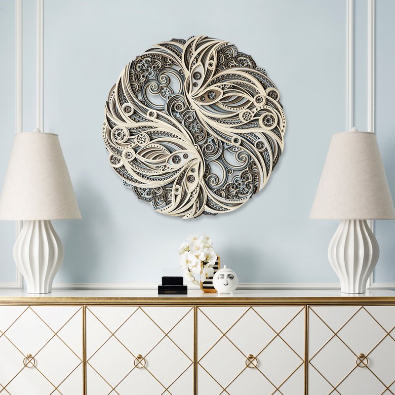 STEREOWOOD   Double Butterfly  Multi-Layer Wall , Large Geometric Wood Wall Art - โปสเตอร์ - ไม้ 