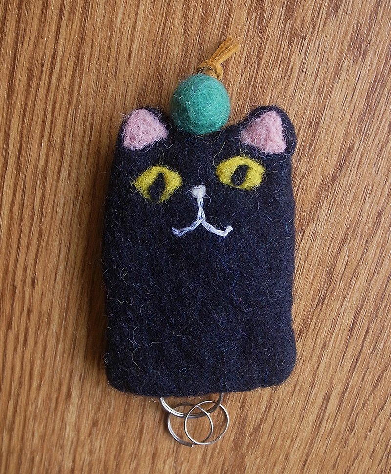 Felted Cat Key Bag, Key Case, Keychain, Keyring,  String Pouch