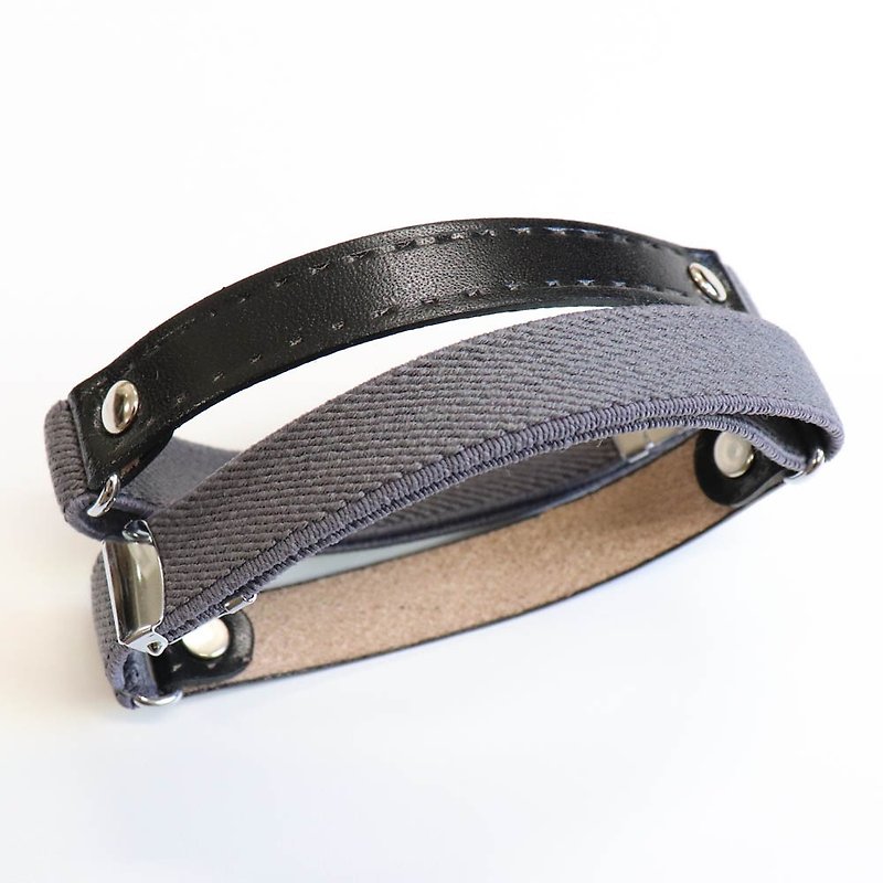 Armband Black Leather Plain Made in Japan Mens Fashion Boxed Elastic NOMURA - Watchbands - Genuine Leather Gray