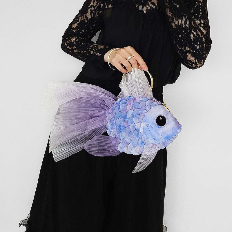 Hanabi Goldfish Bag Handbag Purple Shoulder Bag Crossbody Bag (Small) - กระเป๋าถือ - ผ้าฝ้าย/ผ้าลินิน สีม่วง