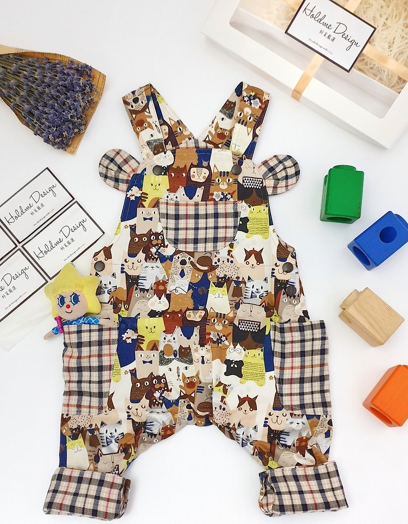 [Good hand made bear plover suspenders] - coffee cat - กางเกง - ผ้าฝ้าย/ผ้าลินิน สีนำ้ตาล