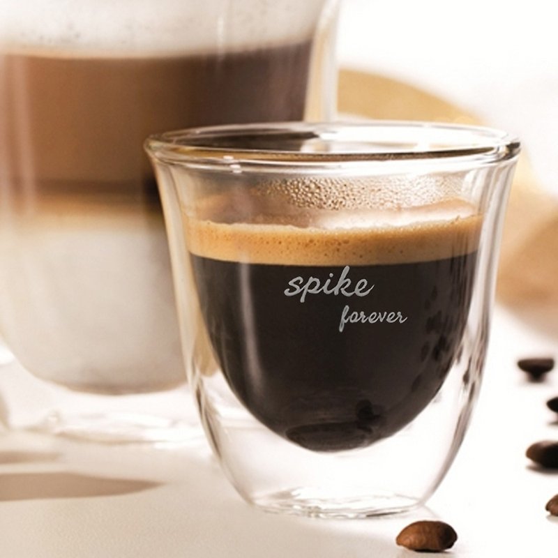 60cc【Espresso杯刻字】義大利Delonghi迪朗奇暖在心雙層玻璃杯 - 咖啡杯/馬克杯 - 玻璃 咖啡色