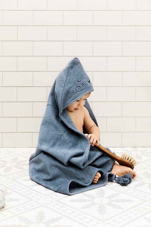 瑞典 Elodie Details BABY 連帽浴巾 - 威尼獅 Tender Blue 男女適用