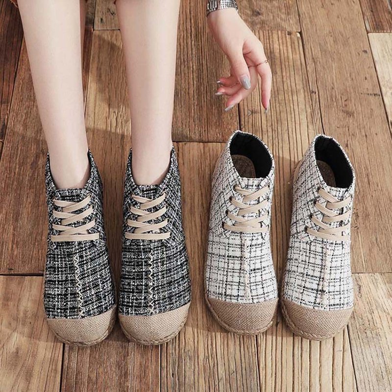 【Buy A get B】Xiaoxiangfeng high-top linen shoes│Free 1 pair of linen foot arch healthy breathable shoes - Women's Casual Shoes - Cotton & Hemp 