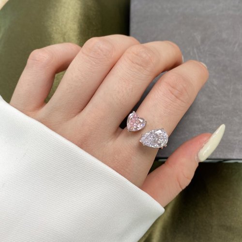 Glowy Jewelry 【手作】925純銀水滴心形 開口可調節 戒指 - 5A 比利時鋯石