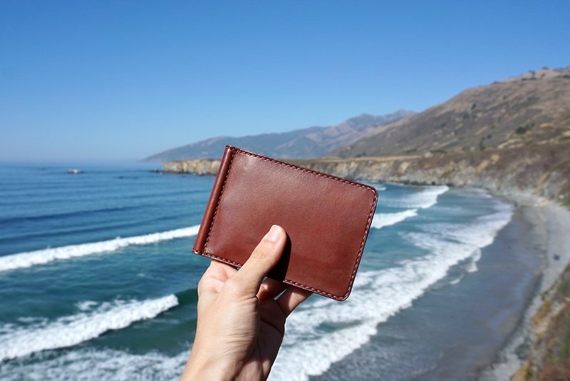 Men's Money Clip Wallet made of Vegetable-tanned buffalo Leather in Brown - 銀包 - 真皮 咖啡色