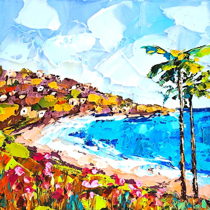 La Jolla Cove ペインティング ビーチ オリジナル アート サンディエゴ インパスト 油絵 - ポスター・絵 - その他の素材 多色