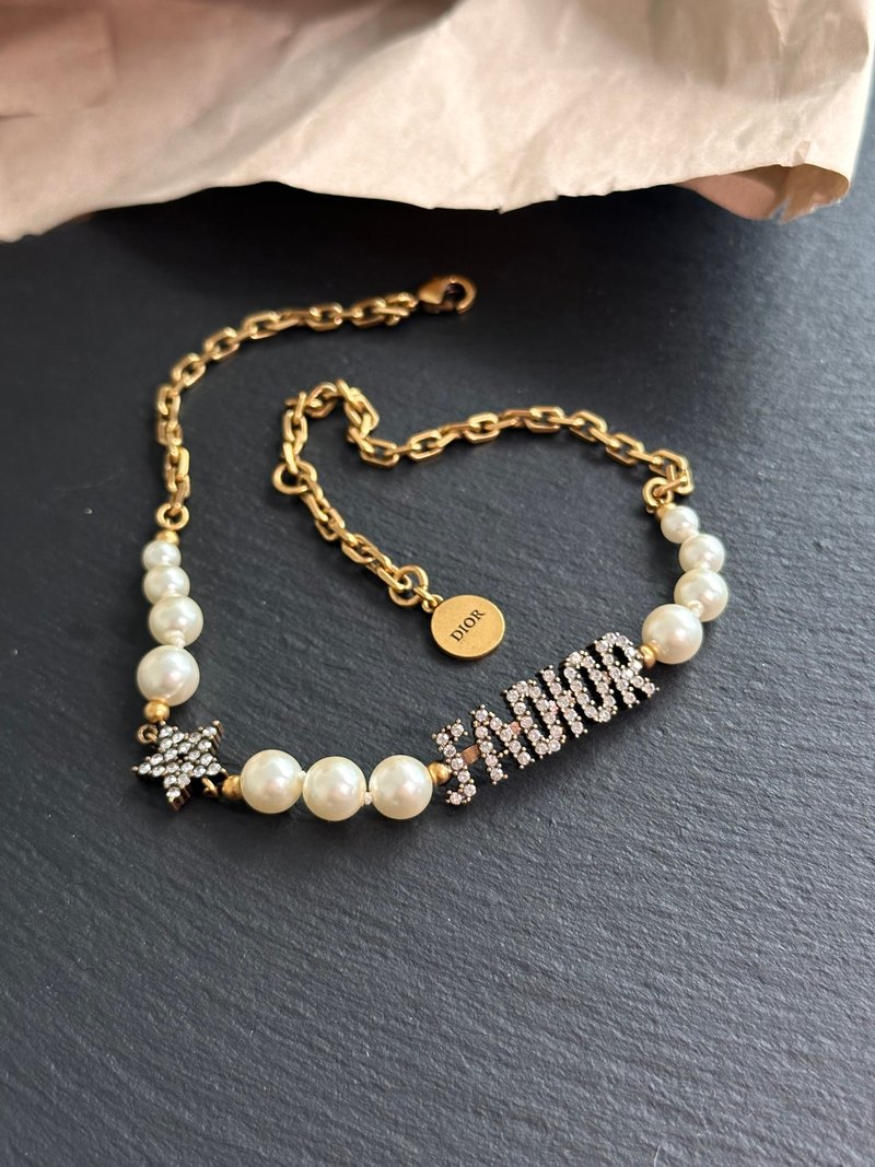 中古品 Dior 迪奧 閃鑽J'ADIOR Choker頸鏈 - 頸鏈 - 其他金屬 金色