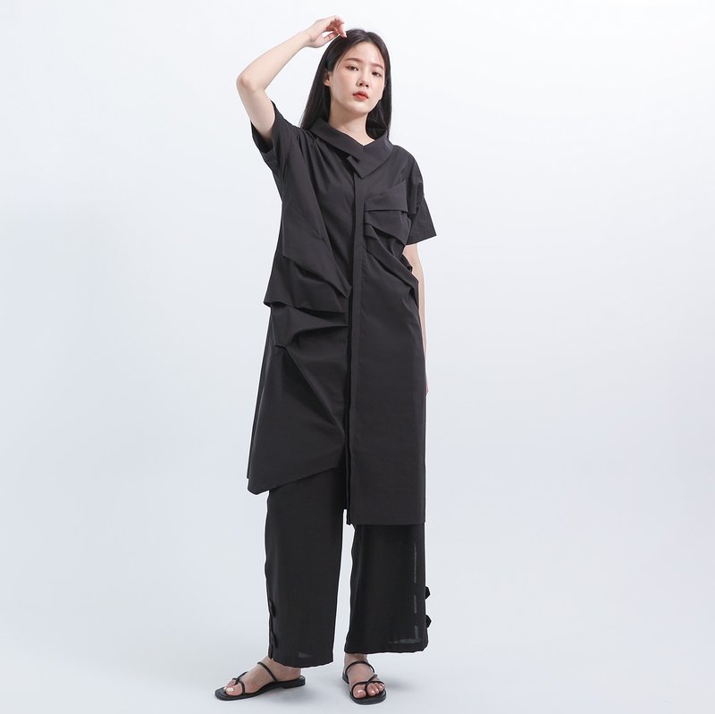 【經典原創】Prelude_序幕造型襯衫洋裝_CLD018_黑 - 洋裝/連身裙 - 聚酯纖維 黑色