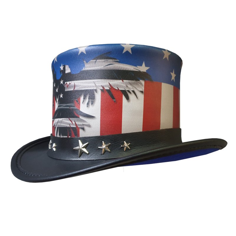 Patriotic Leather Top Hat - 帽子 - 真皮 黑色