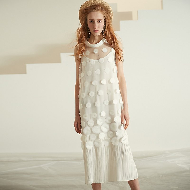 【夏裝特價】安妮陳新款文藝女裝兩件套無袖連身裙洋裝 XZJX8498T - 連身裙 - 聚酯纖維 白色