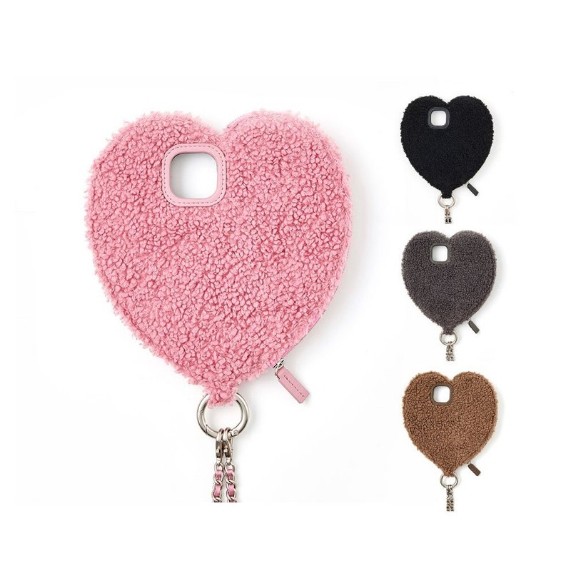 ajew fluffy dress HEART case(紐つき) - スマホケース・カバー - 合皮 ピンク