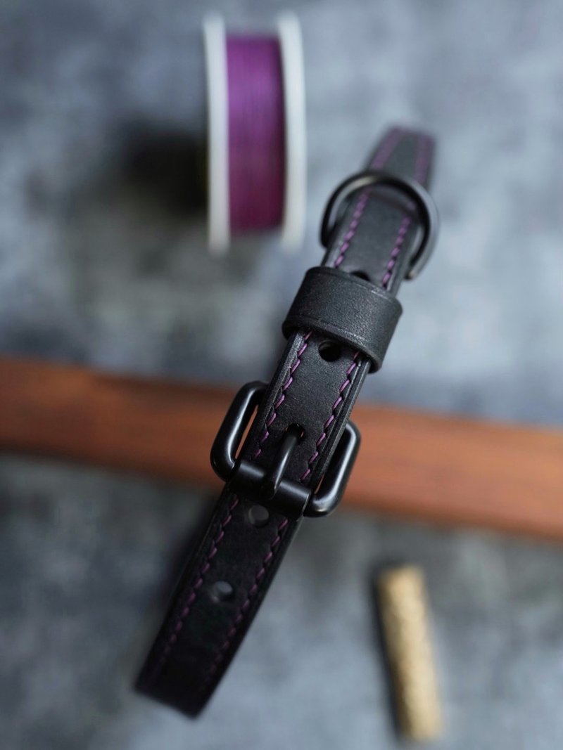 純手工牛皮項圈/手環兩用款 choker 顏色可選 客製刻字 情侶禮物 - 項鍊 - 真皮 黑色