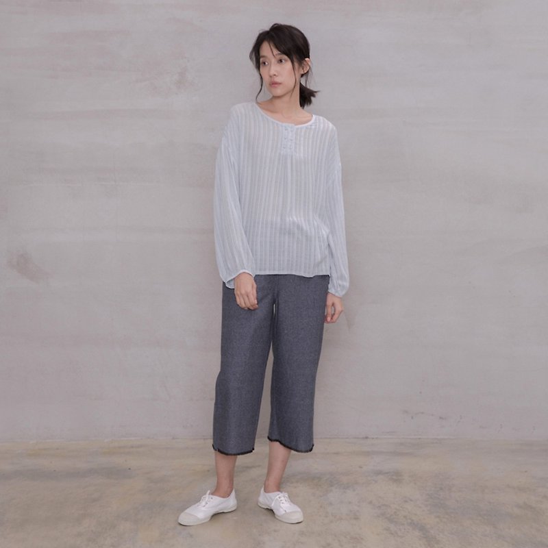 Return to Natural Tie Rope Casual Pants Back at One Tie up Trouser - Women's Pants - Cotton & Hemp Blue