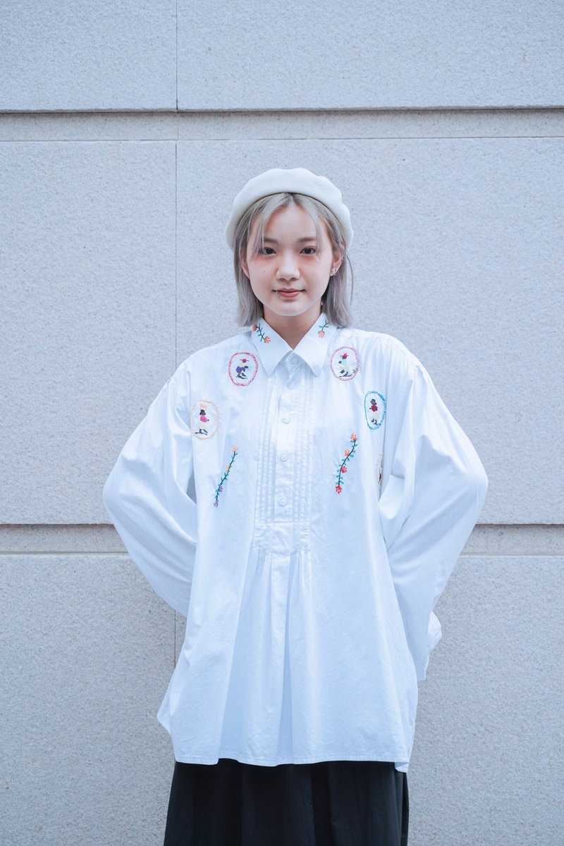 照舊 古著 提洛上衣4 手工刺繡 長袖 襯衫 vintage - 女上衣/長袖上衣 - 棉．麻 白色