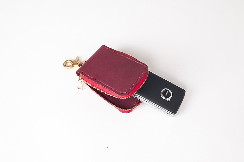 Key zipper square bag | leather custom | custom typing | key case | genuine leather | gift - Keychains - Genuine Leather 