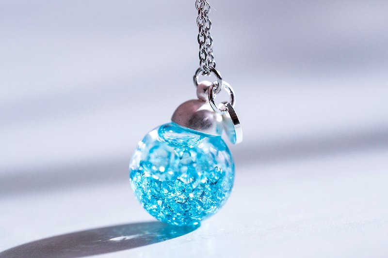 Water & Blue Gravel in Glass Ball Stainless Steel Necklace - Necklaces - Glass Blue
