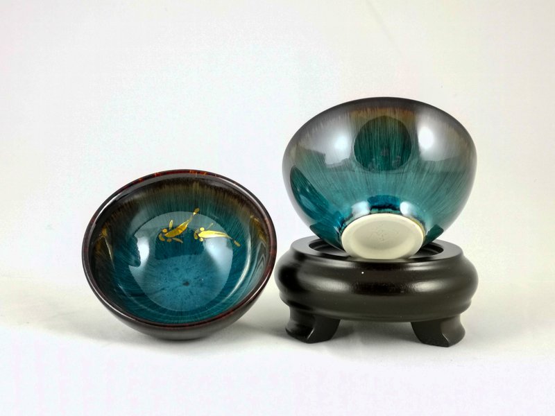 [Da Li Kiln] Gilt Poseidon's Eye (Fish Opera) Tianmu Pair of Cups (7.5 x 4 cm-2pcs/box) - ถ้วย - เครื่องลายคราม 