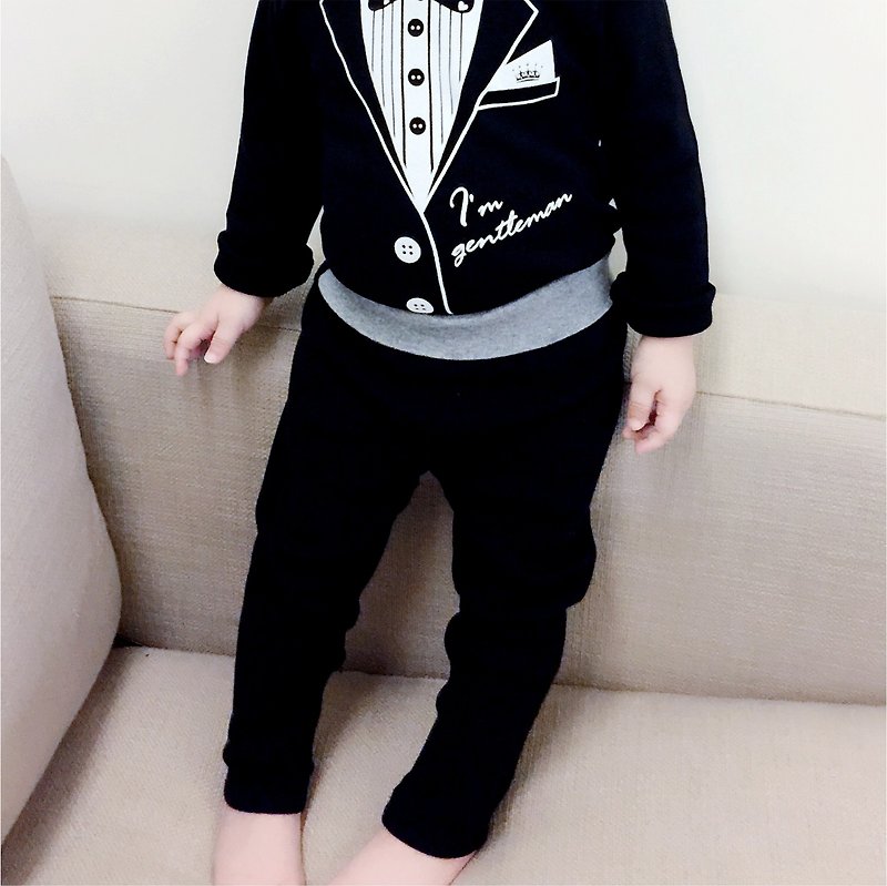 PUREST baby baby newborn little gentleman black trousers exclusive belt design - กางเกง - ผ้าฝ้าย/ผ้าลินิน 