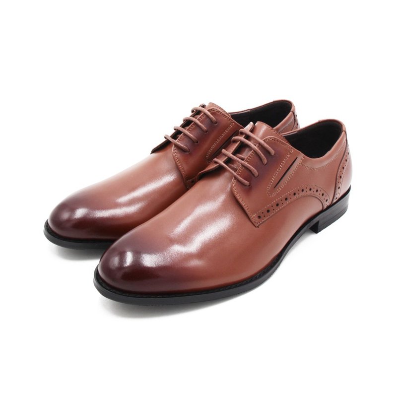 PQ plain strappy wing pattern derby shoes for men - Brown - รองเท้าหนังผู้ชาย - หนังแท้ 