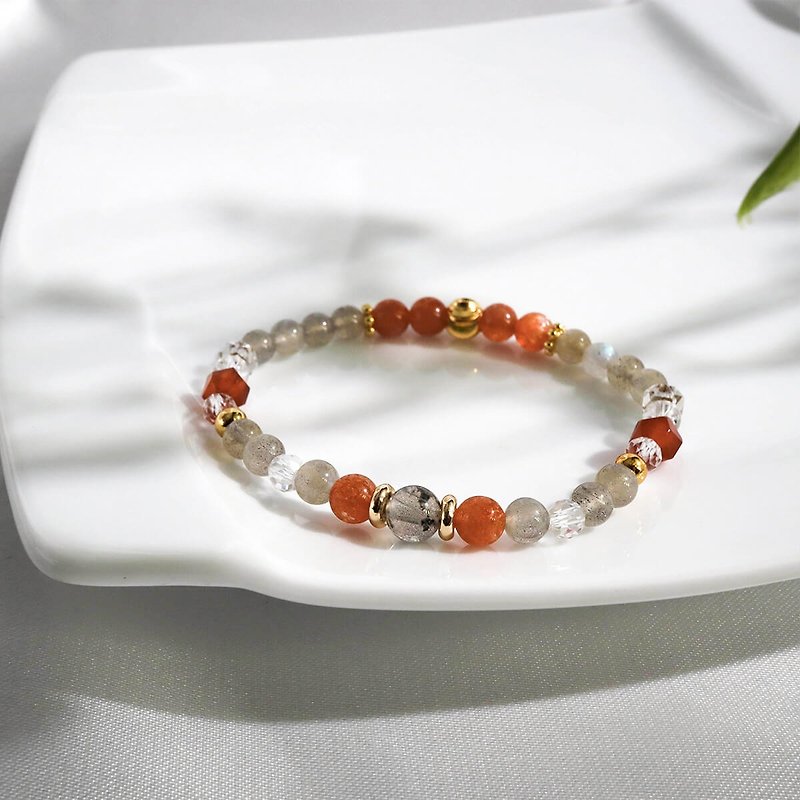 Warm Sun in Winter | A12 Labradorite Onyx Sun Stone Crystal Bracelet - Bracelets - Gemstone Orange