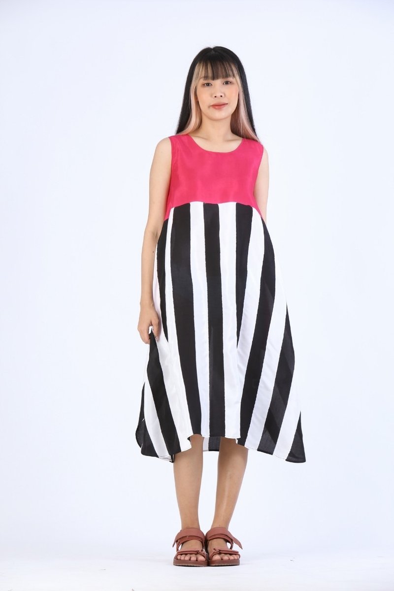 Dress Hand Paint Soft Cotton Silk for Yoga Vacation Holidays - 洋裝/連身裙 - 棉．麻 紅色