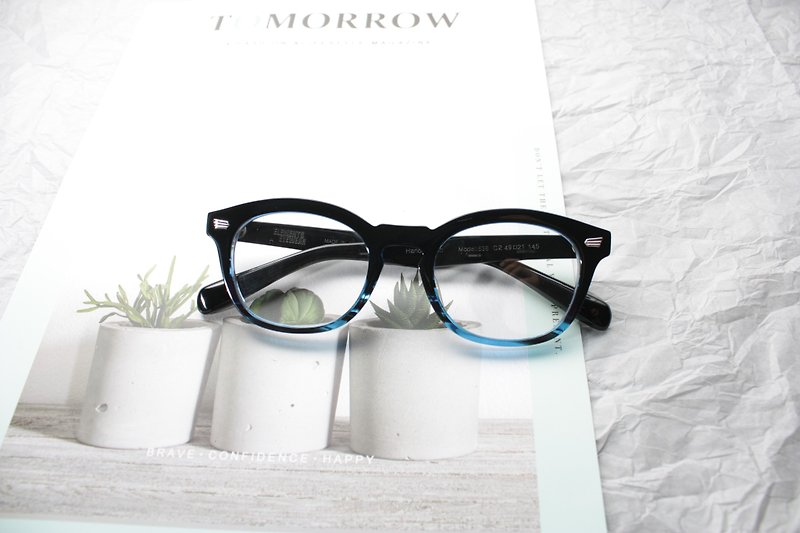 กรอบแว่นสายตาสีดำสีน้ำเงินบอสตันผลิตในประเทศญี่ปุ่นแว่นสายตาแว่นอ่านหนังสือ - กรอบแว่นตา - วัสดุอื่นๆ สีน้ำเงิน