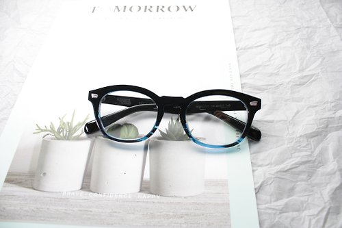 elements-eyewear ELEMENTS eyewear 黑拼透亮藍色波士頓眼鏡框日本手造