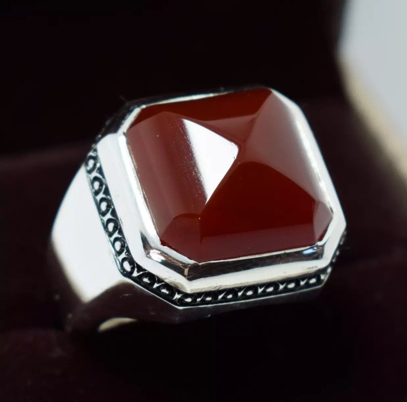 Yemeni Aqeeq Akik Aqiq Yaman Agate Brown Blood Red Real Gemstone Jewellery Rings - 戒指 - 寶石 紅色
